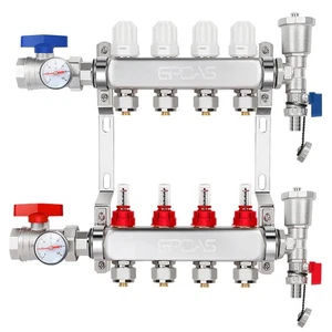4-Branch PEX Radiant Floor Heating Manifold Set - Stainless Steel, for 1/2” PEX - Picture 1 of 5