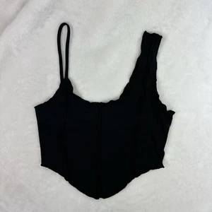 Top recortado acanalado negro sin marca para mujer correa de acento medio alta baja - Imagen 1 de 12