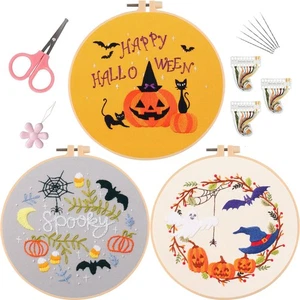 Kit de bordado de Halloween 3 juegos espeluznante calabaza bordado a mano kit de inicio - Imagen 1 de 12