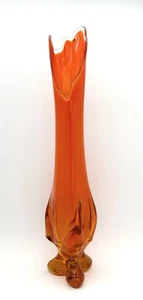 Vintage Viking Glass Epic 3 Foils Toed Persimmon Orange Swung Vase 18” MCM - Picture 1 of 13
