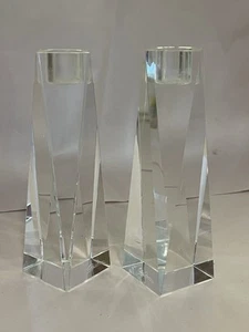 2 Oleg Cassini 5 3/4" Klar Prisma Kristall Kerzenständer Elegant Paar Kerzenhalter - Bild 1 von 10