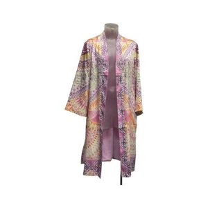 Chico's 1 Coaster Tile Duster Cardigan Open Front Kimono Long Floral Bohemian - Picture 1 of 10