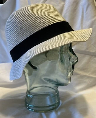 White Summer Hat Black Band Large #E116 - Image 1 of 4