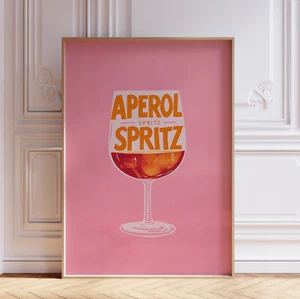 Retro Pink Aperol Spritz Cocktail Bar Cart Wall Art Print Poster - Picture 1 of 6