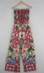 Gigi & Ella Jumpsuit Womens Large 14 Red Pink Floral Embroidered Wide Leg Flowy - Picture 1 of 18