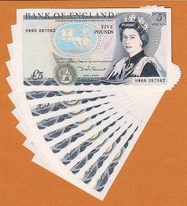 England 10 Consecutive 5 Pounds 1980-87 QEII Pick-378c Sign Somerset UNC - Picture 1 of 2