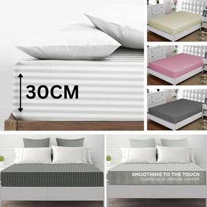 100% EGYPTIAN COTTON EXTRA DEEP FITTED SHEET 200TC BED SHEETS DOUBLE & KING SIZE - Picture 1 of 73