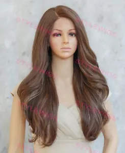 Hellbraun/Blond lose Wellen lange Hitze OK Spitze vorne Echthaarmischung Perücke EVGK - Bild 1 von 10
