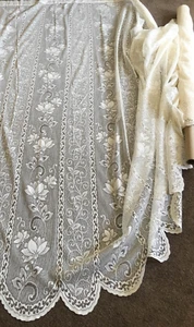 260 cm long drop Majorca Curtain Lace-WHITE-UNHEADED Buy per metre QUALITY - Picture 1 of 11