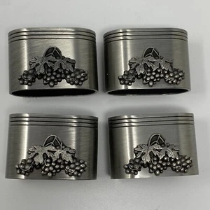 Set of Four Oval Pewter Metal Napkin Rings with Grape Vine Pattern Unbranded - Picture 1 of 6