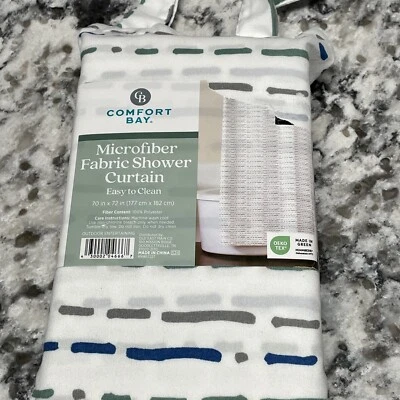  Cortina de ducha de tela de microfibra blanca azul verde 70x72 Foto 1 de 4