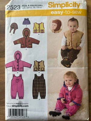 UNCUT 2523 Simplicity 1888 EASY SEW BABIES OVERALLS, JACKET, VEST & HATS 3 SIZES - Image 1 of 2