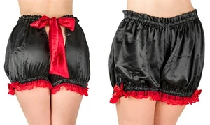 Back Bow Satin Bloomers Black with Red Bow & trim Gothic Burlesque Lolita - Picture 1 of 3