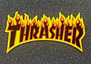 Pegatina de patineta Thrasher Flame logotipo mediana 6 pulgadas negra si - Imagen 1 de 1