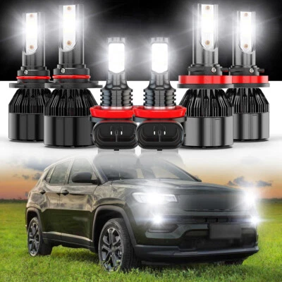 For Jeep Compass Utility 4-Door 2.4L 2014-2022 LED Headlight+Fog Light Bulbs Kit - Image 1 of 4