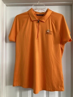 Polo de golfe feminino Cutter & Buck laranja tamanho L 1/4 zíper “Island Dunes Country Club” - Imagem 1 de 4