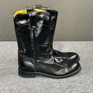 Justin Cowboy Boots Men 7.5 C Roper Western Leather Classic Rodeo Country Black - Picture 1 of 11