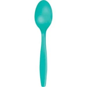 Teal Heavy Duty Plastic Spoons 24 Per Pack Teal Tableware Decorations Supplies - Picture 1 of 1