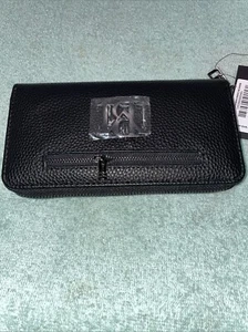 Badgley Mischka Black Vegan Leather Wallet Zip Around Pebbled 7 X 4 New With Tag - Picture 1 of 12