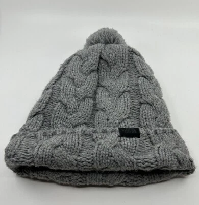THE NORTH FACE W's Chunky Knit Pom Pom Fleece Lined Beanie Gray OSFM NF0A7WFO - Image 1 of 4