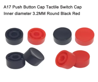 A17 Push Button Cap Tactile Switch Cap Inner diameter 3.2MM Round Black Red - Image 1 of 2