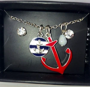 Juego de collares y pendientes de anclaje náutico Silvertone sin marca PIO - Imagen 1 de 2