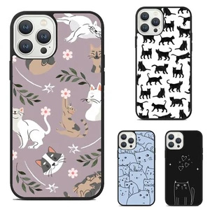For iPhone SE XS XR Max 5 6 7 8 Plus kitten cat silhouette Pattern Hybrid Covers - Picture 1 of 25