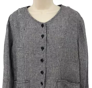 Flachs Leinen Top Damen Größe M Lagenlook Used Micro Hahnentritt Knopfleiste - Bild 1 von 11