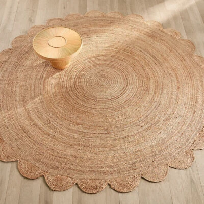 Round Rug Hand Braided 100% Natural Jute Farmhouse Area Rug Scallop Design Rug - image 1 of 4