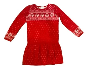 Hanna Andersson Size 130/8 Girls Sweater Dress Red White Snowflakes Long Sleeve - Picture 1 of 7