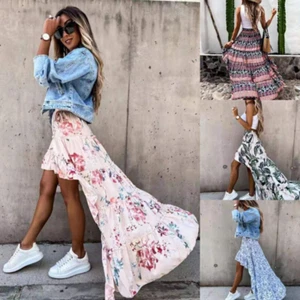 Half Skirt Women's Summer New Printed Temperament Flowers Flowing Irregular - Picture 1 of 12