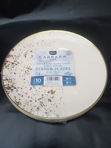 10 x Ivory and Gold Sparkle Reusable Dinner plates26cm For Party AAll Occasions - Picture 1 of 1
