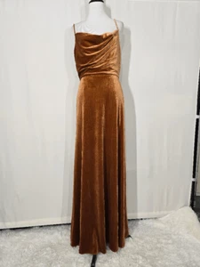 After Six Golden Almond Style 1541 Cowl-Neck Lux Velvet Maxi Dress Size 4R - Picture 1 of 10