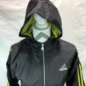VTG Adidas Black Yellow 1/2 Zip Hooded Mesh Lined Windbreaker Youth Medium AAA3 - Picture 1 of 5
