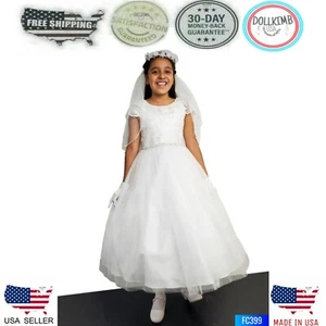 First Communion Long Dress. White Flower Girl. Vestido de primera comunion Blanc - Picture 1 of 14