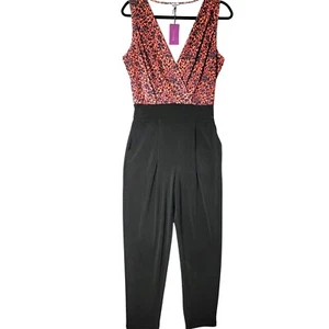 Lascana Womens Jumpsuit Sz 6 Sleeveless V-Neck Elastic Waist Black/Red NWT - Picture 1 of 18