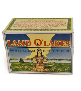 Vintage Land O'Lakes Sweet Cream Butter Metal Tin Recipe Box Indian Maiden Empty - Picture 1 of 6