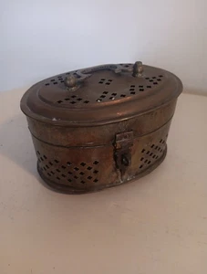 Vintage massive Messing ovale abschließbare Cricket Box mit Griff 6" L 4" B 4" H - Bild 1 von 10