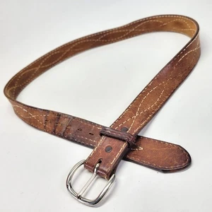 Gunslinger Stitch Leather Belt 40 Western Brown Distressed - Picture 1 of 13
