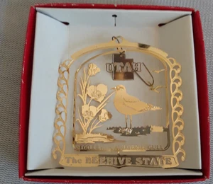 Utah Souvenir Ornamento Naciones Tesoros Acabado Oro 24kt Estado Flor Pájaro Caja - Imagen 1 de 12