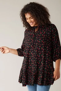 EVANS Curve Women's Plus Size Cherry Print Tunic Top - Picture 1 of 10