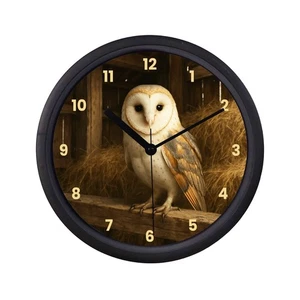 Owl Wall Clock Owl Lover Decor Gift Perched on a Barn Beam Nature Inspired Print - Picture 1 of 3