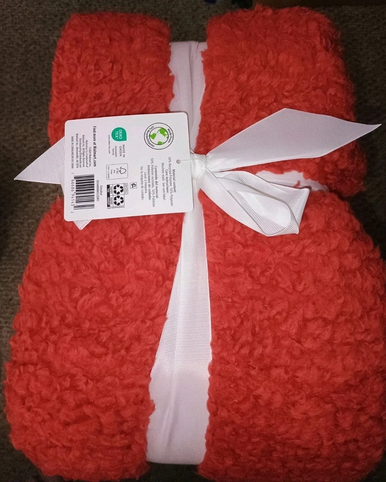Mainstays Faux Shearling Blanket Red Full/Queen 90"X90" for Adult