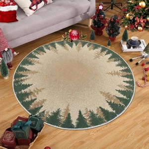 Tappeto Circolare Natalizio 3Ft Lavabile Rotondo Tappeto Interno Lancio Pavimento Copertura - Foto 1 di 8