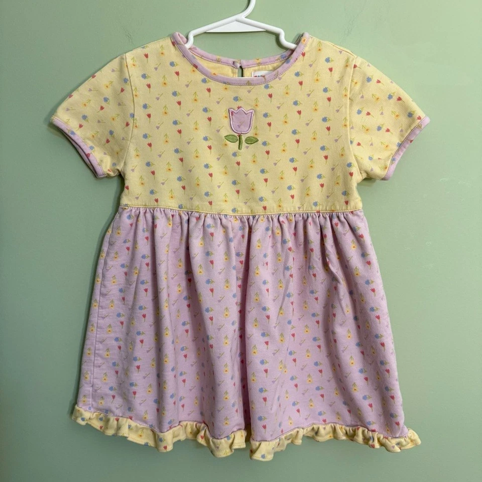 Vestido Gymboree Vintage (1998) Amarillo y Morado Niñas Talla Grande 4-5 años Tulipán Foto 1 de 4