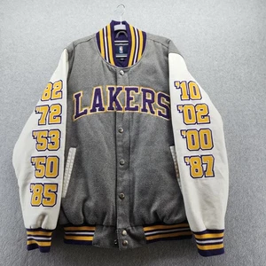 Los Angeles Lakers Jacket Mens Large Gray White NBA Basketball Varsity Letterman - Picture 1 of 11