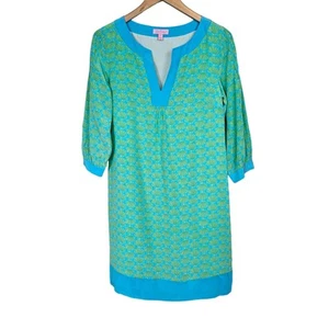 Lilly Pulitzer Anya Dress Border Silk Turquoise Seashell Women's 4 - Picture 1 of 12