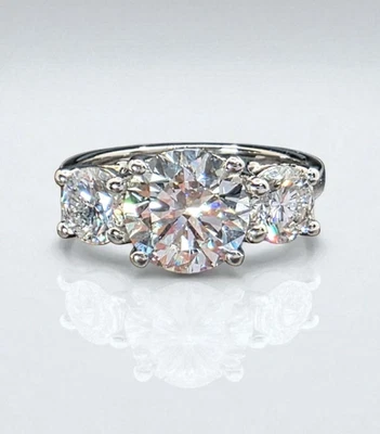 3.00 Ct D VS1 Lab Grown Round Cut Diamond Three Stone Engagement Ring IGI 14k - Image 1 of 4