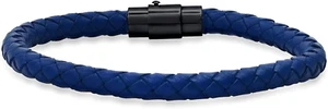 Steeltime Mens Braided Leather Bracelet with Stainless Steel Push Pull Clasp - Picture 1 of 5