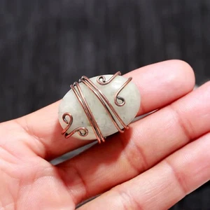 Rainbow Moonstone Gemstone Copper Wire Wrap Handmade Ring Jewelry For Her - Picture 1 of 4